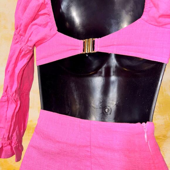 New XS 2 Piece Skirt Set‎ Vacation Summer Mini Skirt Backless Off Shoulder Crop - Picture 4 of 5